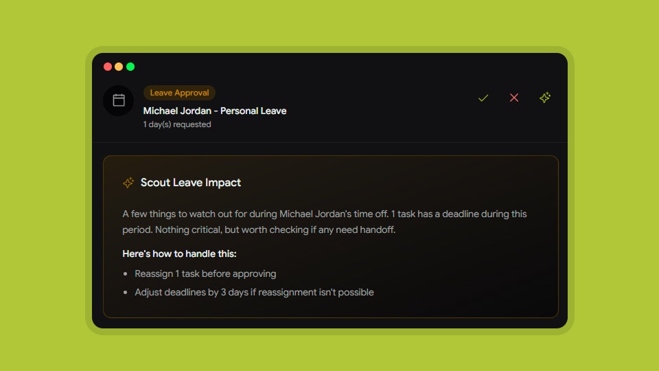 trackler — approvals · ai-assisted leave impact